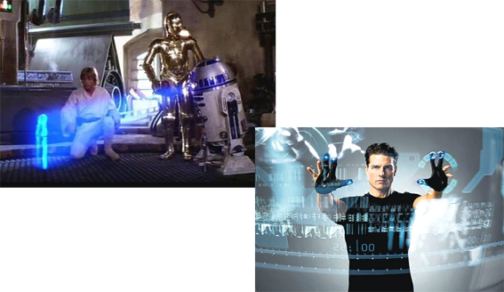 Holograma Star Wars y pantalla Minority Report